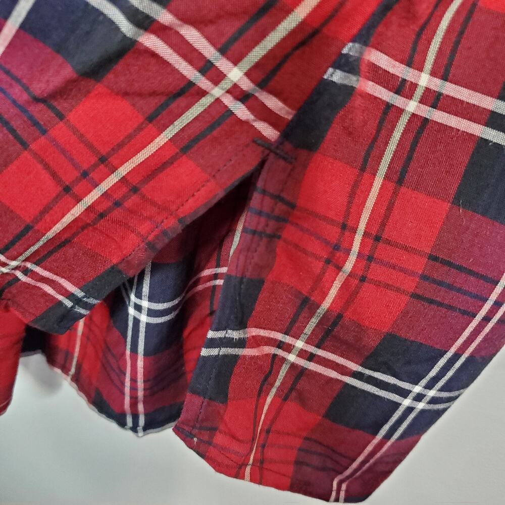 John Mark Tunic Top Womens SZ OX Red Black Plaid Velvet Collar Cinched Sleeves - Picture 6 of 16